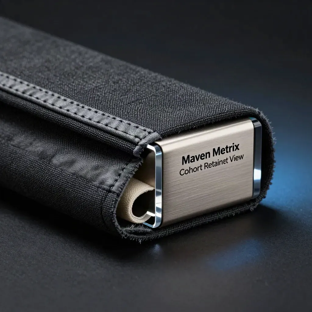 Macro of a brushed-metal and acrylic dashboard object wrapped in charcoal fabric